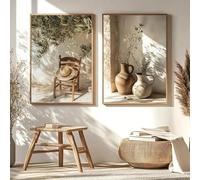 Vintage Olive Tree Wall Art Chair Canvas Poster Vase Mediterranean Landscape Prints for Modern Living Room Home Decor 80x120cmx2 Frameless