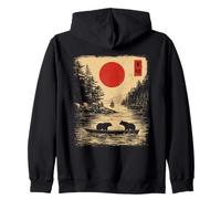 Vintage Ours Bateau Lac Style Japonais Faune Nature Sweat à Capuche