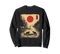 Vintage Ours Bateau Lac Style Japonais Faune Nature Sweatshirt