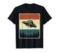 Vintage OVNI Vaisseau Spatial Extraterrestre rétro forêt Montagne scène Art T-Shirt