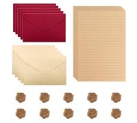 Vintage Papier à Lettre Ensemble, 5 Enveloppes Beiges + 5 Enveloppes Rouges + 30 Feuilles + 10 Autocollants de Cire à Cacheter Papeterie Pour Lettres Vœux Carton Carte D’anniversaire Mariage