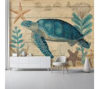 Vintage Papier Peint Panoramique, 150 x 105 cm | Décoration Murale Effet Vieilli Carte Tortues De Mer Algues Format, Murales Papier Peint Intissé pour Chambre Salon