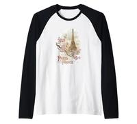 Vintage Paris France Tour Eiffel Fleurs de Cerisier Manche Raglan