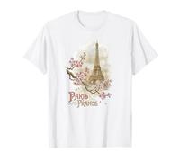 Vintage Paris France Tour Eiffel Fleurs de Cerisier T-Shirt