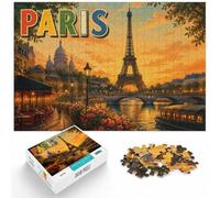 Vintage Paris Poster, Eiffel Tower Sunset Wal Puzzle, 1000 pièces | Pour jouer seul ou partager un moment en famille : ce puzzle 1000 pièces adulte se prête aux après-midis tranquilles.
