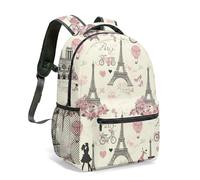 Vintage Paris Tour Eiffel Cathédrale Gothique Montgolfière 40,6 cm Sac de voyage Illustration romantique Motif Pastel Sac à dos, 01, L, Décontracté