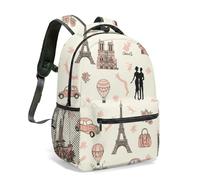 Vintage Paris Tour Eiffel Cathédrale Gothique Montgolfière 40,6 cm Sac de voyage Illustration romantique Motif Pastel Sac à dos, 03, L, Décontracté
