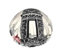 Vintage Paris Tour Eiffel Double Couche Imperméable Bonnet de Douche pour Femme Homme - Protection des Cheveux pour Bain Masque Visage Spa