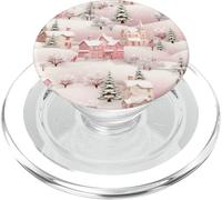 Vintage Pastel Snowy Village Christmas Scene PopSockets PopGrip pour MagSafe