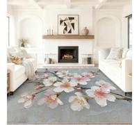 Vintage Peinture Tapis de Salon 60 x 90 cm, Aquarelle Plante Branche Fleurie Multi spécifications Doux Flanelle Tapis pour Salon Chambre à Coucher, Gris Bleu Clair Blanc Crème