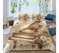 Vintage Piano Art Ensemble De Literie 3D Effet Microfibre 3 Pièces Hypoallergique Floral Musical Design Parure de Lit avec Taie d'oreiller Super Douce for Chambre de garçons King（220x240cm）