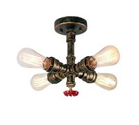 Vintage Plafonnier Tube d'eau Industriel Lustre Luminaire en Métal Rétro Suspension 4 Tête lampe Design E27 pour Salon Cuisine Couloir Loft Chambre