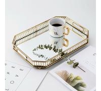 Vintage Plateau miroir Rectangle Métal Verre miroir Plateau déco Plateau bougie Plateau bougie Fête Anniversaire Cadeau