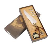 Vintage Plume Dip Pen Set, Europeanisme Rétro Quill Plumes En Métal Calligraphie Écriture Stylo Main Craft Cadeau Stylo 6 Couleur(blanc)