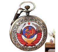 Vintage Pocket Watch - Alloy | Hammer Sickle Icon Clock Pocket Watches | Embossed Fashion Accessories, Pentagram Wheat Clock with Chain for Men Women, Time-Honored Elegance