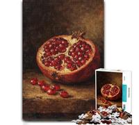 Vintage Pomegranate Still Life Painting Puzzle en Bois, 1000 pièces | Cadeau puzzle: zones de couleur distinctes pour faciliter le tri à son propre rythme.