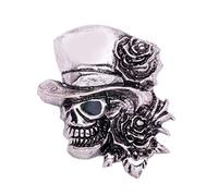Vintage Punk Tête de mort Pin's (épinglette Halloween tête de mort squelette avec chapeau et fleur Rose Broche pour fête