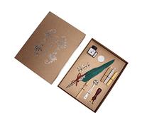 Vintage Quill Pens and Ink Set, Classic Calligraphy Dip Plume Pen, 5 Different Sizes of Calligraphy Nib, Gift for Writer Women and Man, Antique Collection, Brown Green Red Plume (SFDPS038035 dark
