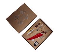 Vintage Quill Pens and Ink Set, Classic Calligraphy Dip Plume Pen, 5 Different Sizes of Calligraphy Nib, Gift for Writer Women and Man, Antique Collection, Brown Green Red Plume (SFDPS038003 bright