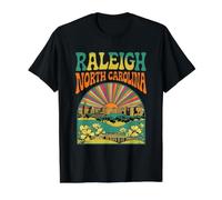 Vintage Raleigh North Carolina Sunset Skyline Cityscape T-Shirt Graphique avec Valeur, Homme, Noir, S