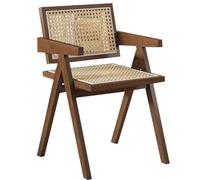 Vintage Rattan Dining Chair - Solid Wood Office Armchair Retro Leisure Chair for Home Office Balcony & Bedroom Stylish & Comfortable