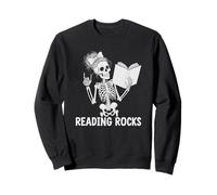 Vintage Reading Rocks Messy Hair Library Literacy Crew Sweatshirt