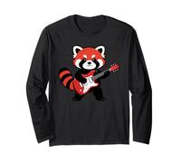 Vintage Red Panda Punk Music Playing Guitar Manche Longue