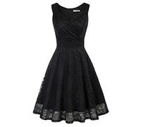 Vintage rétro Audrey Hepburn Robe de Soirée Cocktail au Genou Col V année 50 Rockabilly Noir L -1