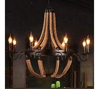 Vintage Retro Chanvre Rope E14 Suspension Antique Lampes Suspendues Loft Rustique Industriel Suspension Réglable Hauteur Table À Manger Lustre Cuisine Salon Bar Café Plafonnier,8 heads