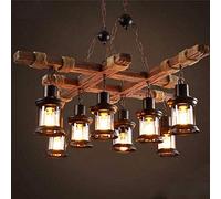 Vintage rétro en Bois Suspension E27 Industriel Hauteur réglable Rustique Maison de Campagne Abat-Jour en Verre Lampe Suspendue Chambre à Manger Couloir café Bar Suspension, 8 têtes,