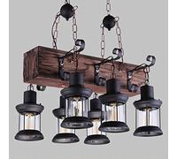 Vintage rétro en Bois Suspension E27 Industriel Hauteur réglable Rustique Maison de Campagne Abat-Jour en Verre Lampe Suspendue Chambre à Manger Couloir café Bar Suspension, 8 têtes,