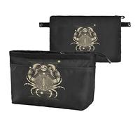 Vintage Retro Neon Signs of the Zodiac Cancer on Dark Women Cosmetic Storage Handbag Case Portable Coin Purse Purse Makeup Bag Toiletry Handbag Organizer, Large Ladies Pouch Holder L