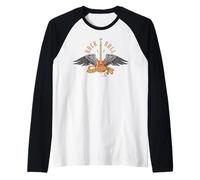 Vintage Retro Style 70s 80s Guitar with Wings Rock and Roll Manche Raglan