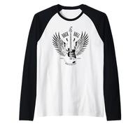 Vintage Retro Style 70s 80s Guitar with Wings Rock and Roll Manche Raglan