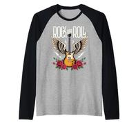 Vintage Retro Style 70s 80s Guitar with Wings Rock and Roll Manche Raglan