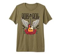 Vintage Retro Style 70s 80s Guitar with Wings Rock and Roll T-Shirt Haut de Gamme