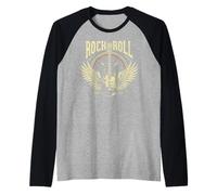 Vintage Retro Style Playing Music Guitar Forever Rock N Roll Manche Raglan
