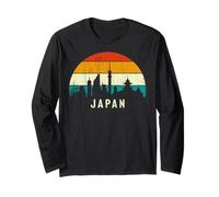 Vintage Retro Style Skyline Landscape Japanese Sunset Japan Manche Longue