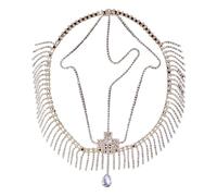 Vintage Rhinestone Head Chain Forehead Headband Hair Accesories Fringe Headdress pour les occasions spéciales et les festivals(Gold 4)