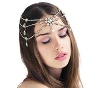 Vintage Rhinestone Head Chain Forehead Headband Hair Accesories Fringe Headdress pour les occasions spéciales et les festivals(Gold 13)