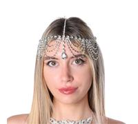 Vintage Rhinestone Head Chain Forehead Headband Hair Accesories Fringe Headdress pour les occasions spéciales et les festivals(Silver 5)