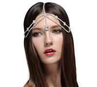 Vintage Rhinestone Head Chain Forehead Headband Hair Accesories Fringe Headdress pour les occasions spéciales et les festivals(Silver 8)