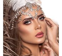 Vintage Rhinestone Head Chain Forehead Headband Hair Accesories Fringe Headdress pour les occasions spéciales et les festivals(Gold 6)