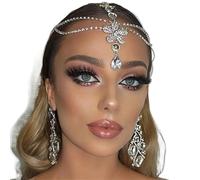 Vintage Rhinestone Head Chain Forehead Headband Hair Accesories Fringe Headdress pour les occasions spéciales et les festivals(Silver 11)