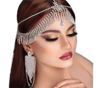 Vintage Rhinestone Head Chain Forehead Headband Hair Accesories Fringe Headdress pour les occasions spéciales et les festivals(Silver 4)