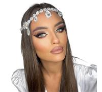 Vintage Rhinestone Head Chain Forehead Headband Hair Accesories Fringe Headdress pour les occasions spéciales et les festivals(Silver 12)