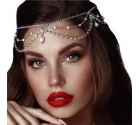 Vintage Rhinestone Head Chain Forehead Headband Hair Accesories Fringe Headdress pour les occasions spéciales et les festivals(Silver 14)