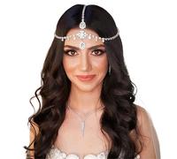 Vintage Rhinestone Head Chain Forehead Headband Hair Accesories Fringe Headdress pour les occasions spéciales et les festivals(Silver 2)