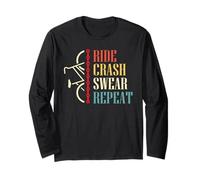 Vintage Ride Crash Swear Repeat - Funny Retro Mountain Bike Manche Longue