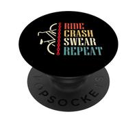 Vintage Ride Crash Swear Repeat - Funny Retro Mountain Bike PopSockets PopGrip Adhésif